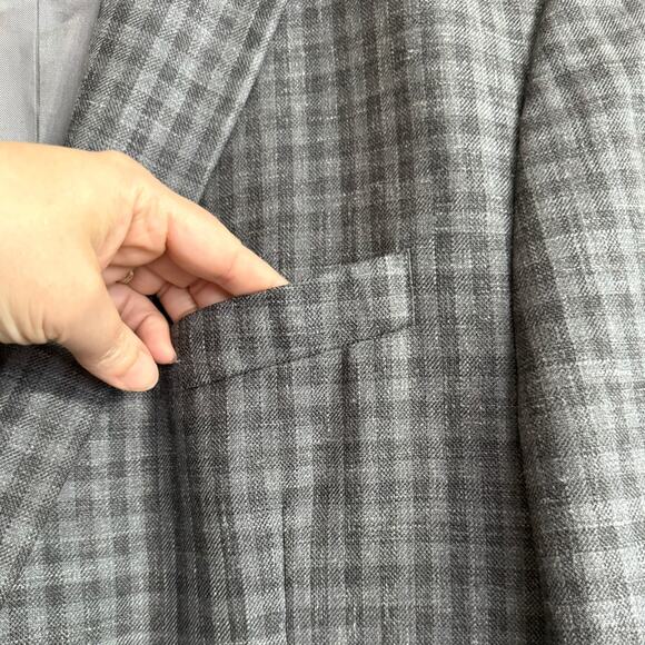 Lauren Ralph Lauren Wool Silk Blend Gray Plaid Two Button Blazer Men's Size 46L - Picture 6 of 13